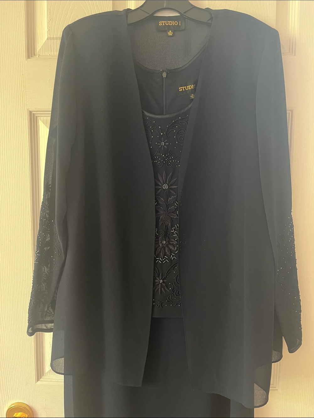 Studio I Navy Blue Beaded Evening Dress & Jacket Set - Picture 2 of 7